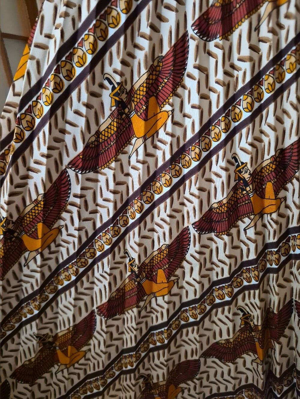 Vintage Egyptian Print Pleated Midi Skirt
